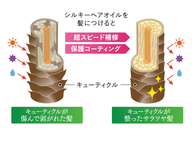 シルキーヘアオイルを髪につけると