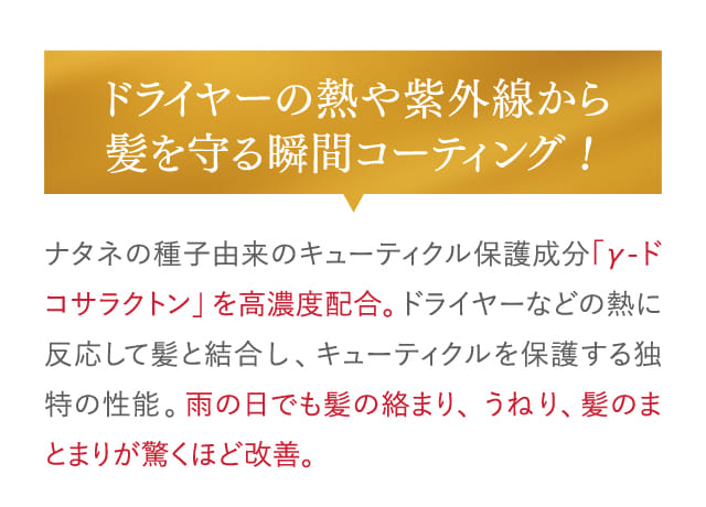 ドライヤーの熱や紫外線から髪を守る瞬間コーティング！